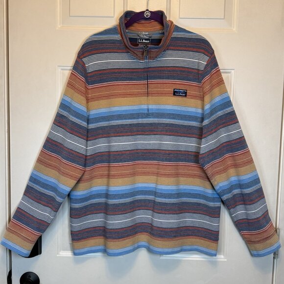 LL Bean Traditional Fit Multicolor Striped Pullover Sweatshirt Men’s XL 1/4 Zip - Picture 1 of 11